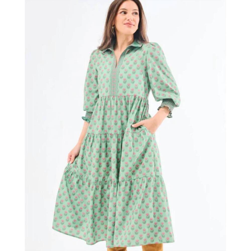 NEW MARY SQUARE eleanor long sleeve dress in cottage green